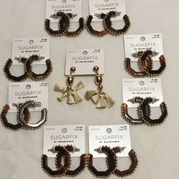 9 pairs of Sugarfix fashion earrings by Baublebar new mint condition on cards - Picture 4 of 5